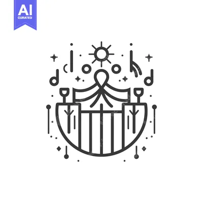 Abstract Line Art Illustration of a Celestial Body with Musical Notes