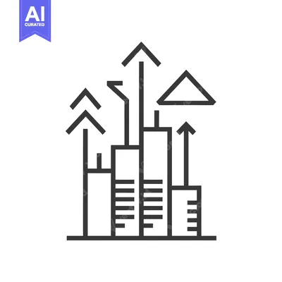 Abstract Line Art Illustration of a Cityscape with Rising Arrows