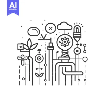 Popular premium asset: Abstract Line Art Illustration of a Light Bulb with Gears, Plants, and