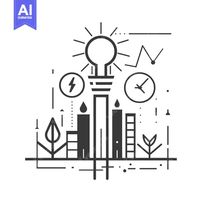 Aset premium populer: Abstract Line Art Illustration of a Lightbulb with Growth and Time Ele