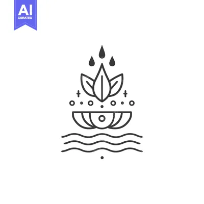 Aset premium populer: Abstract Line Art Illustration of a Plant with Water Droplets Above an