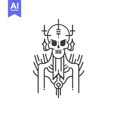 Aset premium populer: Abstract Line Art Illustration of a Skull with Horns