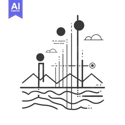 Popular premium asset: Abstract Line Art Illustration of Mountains, Sky, and Water