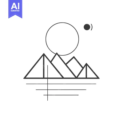 Aset premium populer: Abstract Line Art Illustration of Mountains, Sun, and Moon