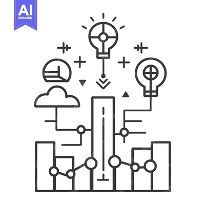 Aset desain premium: Abstract Line Art Illustration with Light Bulbs and Data Visualization