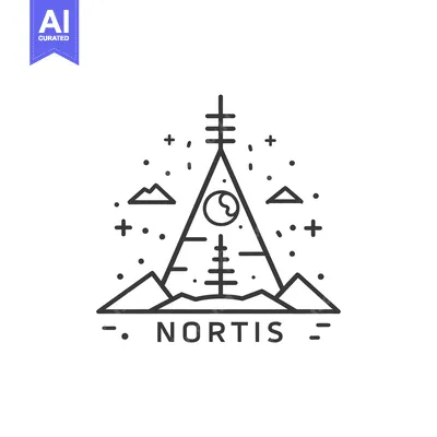 Abstract Line Art Mountain Landscape with Moon and Stars
