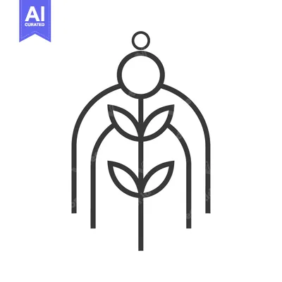 Abstract Line Art Plant with a Circle Above