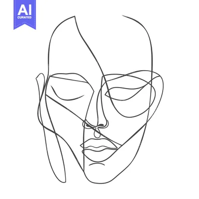 Aset desain premium: Abstract Line Art Portrait of a Person with Closed Eyes