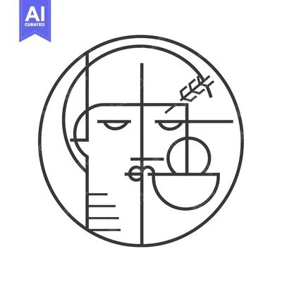 Aset desain premium: Abstract Line Art Portrait with a Branch and Bowl