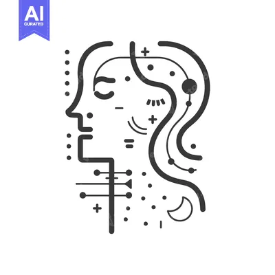 Aset desain premium: Abstract Line Art Portrait with Geometric Elements