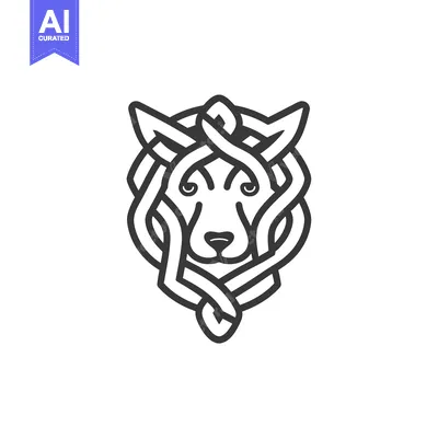 Premium design asset: Abstract Line Art Wolf Head Design