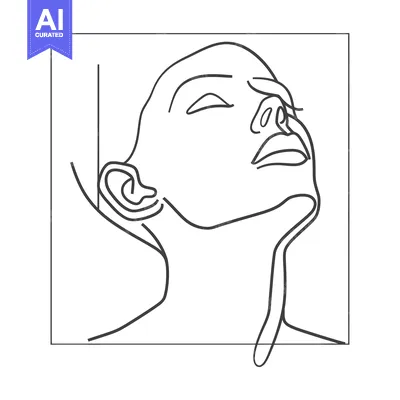Abstract Line Drawing of a Woman's Face Looking Upward