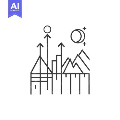 Aset premium populer: Abstract Minimalist Line Art Landscape with Sun and Moon