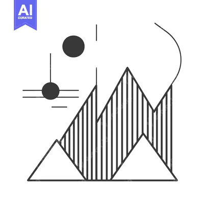 Aset desain premium: Abstract Minimalist Line Art Mountain Landscape with Circles