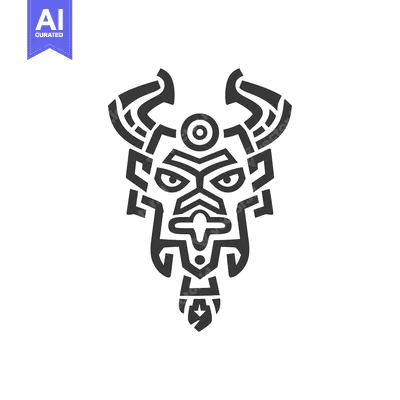 Aset desain premium: Abstract Monochromatic Geometric Illustration of a Face with Horns