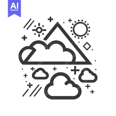 Aset desain premium: Abstract Mountain Landscape with Sun and Clouds