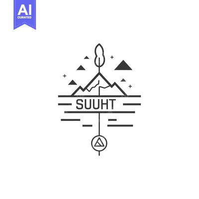 Abstract Mountain Landscape with Tree and Geometric Shapes