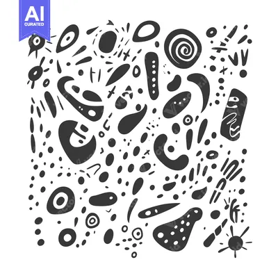 Aset desain premium: Abstract Pattern of Black and White Hand-Drawn Shapes