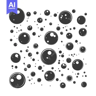 Aset desain premium: Abstract Pattern of Various-Sized Black Bubbles