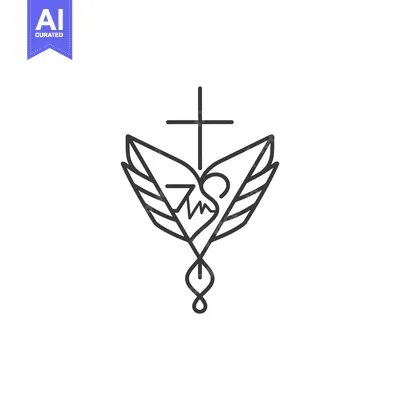 Abstract Religious Symbol with a Cross, Wings, and a Heart