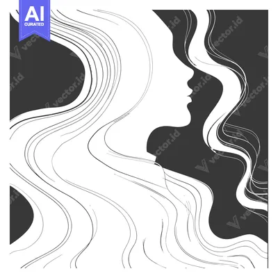 Aset desain premium: Abstract Silhouette of a Woman's Profile with Flowing Hair