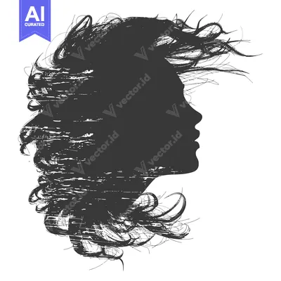 Abstract Silhouette of a Woman with Wavy Hair