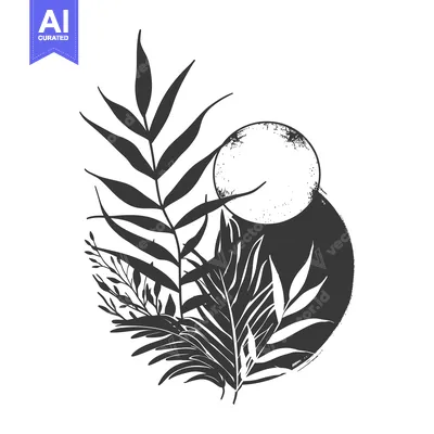 Aset premium populer: Abstract Silhouette of Tropical Leaves and a Circle
