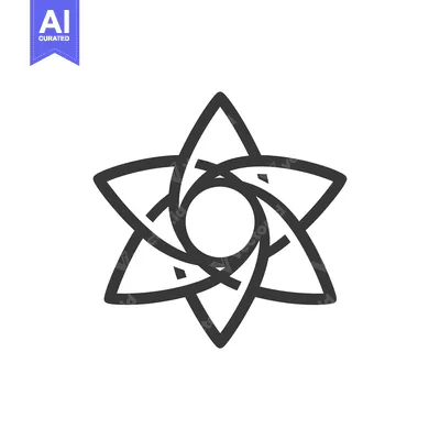 Premium design asset: Abstract six-pointed star with curved lines and central circle