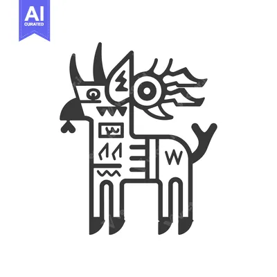 Aset premium populer: Abstract stylized creature with horns, a large eye, and tribal marking