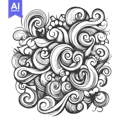 Aset desain premium: Abstract Swirling Black and White Pattern with Detailed Lines and Shap