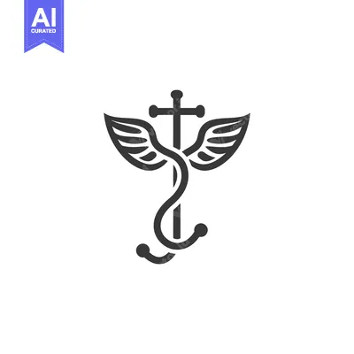 Abstract Symbol with a Cross, Wings, and an Anchor