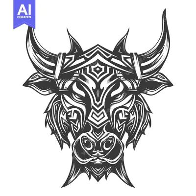Aset desain premium: Abstract Tribal Bull Head with Geometric Patterns