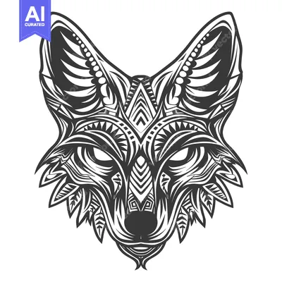 Aset desain premium: Abstract Tribal Design of a Fox Head