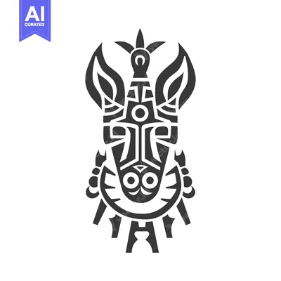 Aset desain premium: Abstract tribal mask with intricate geometric patterns