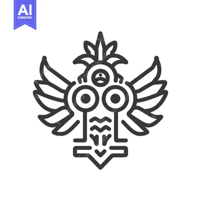 Aset desain premium: Abstract winged creature with three eyes and a crown