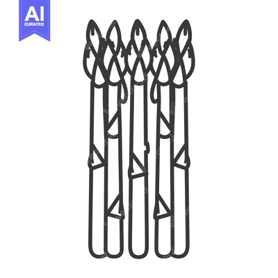 Aset desain premium: A Bunch of Five Asparagus Spears in Black and White Outline