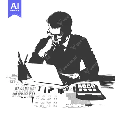 Aset premium populer: A businessman working on financial data with a laptop and calculator