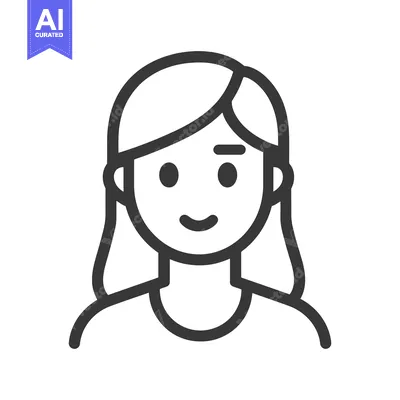 Premium design asset: A simple black and white illustration of a smiling woman