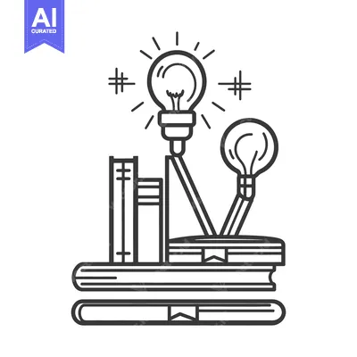 Aset desain premium: Stacked books and lightbulbs illustrating knowledge and ideas concept