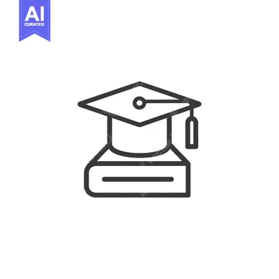 Aset desain premium: A minimalist line drawing of a graduation cap on a book