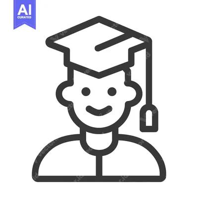 Aset desain premium: A happy graduate wearing a cap and gown icon illustration