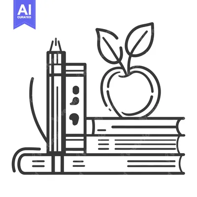 Aset premium populer: Graphic representation of books apple and writing instruments