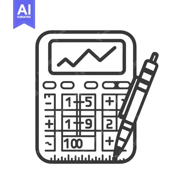 A calculator with a rising line graph and a pen