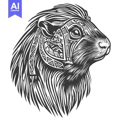 Aset desain premium: A Capybara's Head with Abstract Tribal Pattern