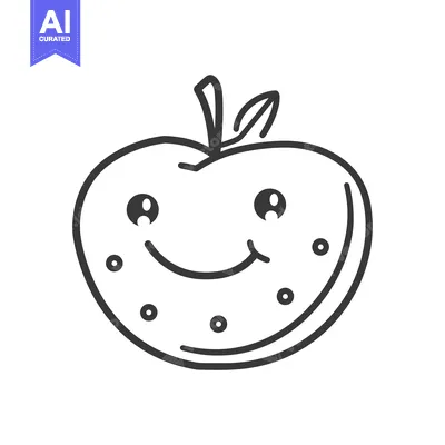 Aset desain premium: A Cartoon Apple with a Smiling Face and a Stem