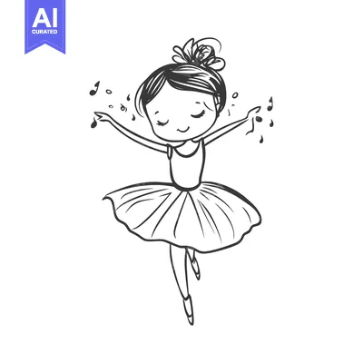 A Cartoon Ballerina with Eyes Closed and Music Notes Around Her