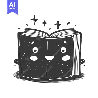 Aset premium populer: A Cartoon Book Character with a Smiling Face and Sparkles Above