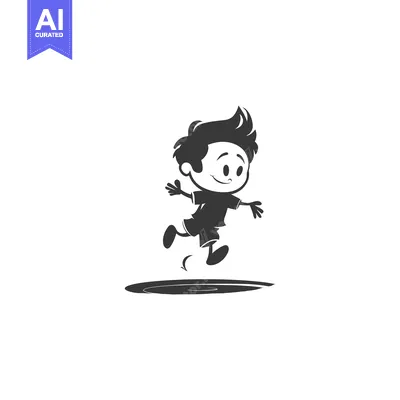 Aset premium populer: A Cartoon Boy Jumping over a Puddle