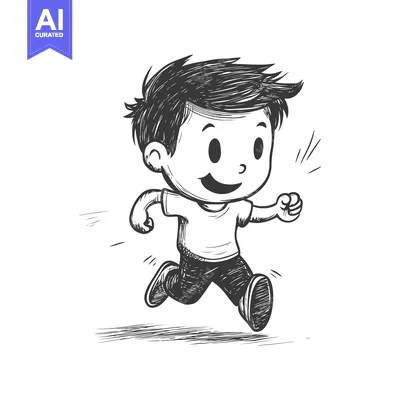 Premium design asset: A Cartoon Boy Running with a Joyful Expression