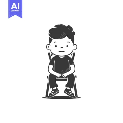 A cartoon boy sitting on a chair with his hands in his lap.